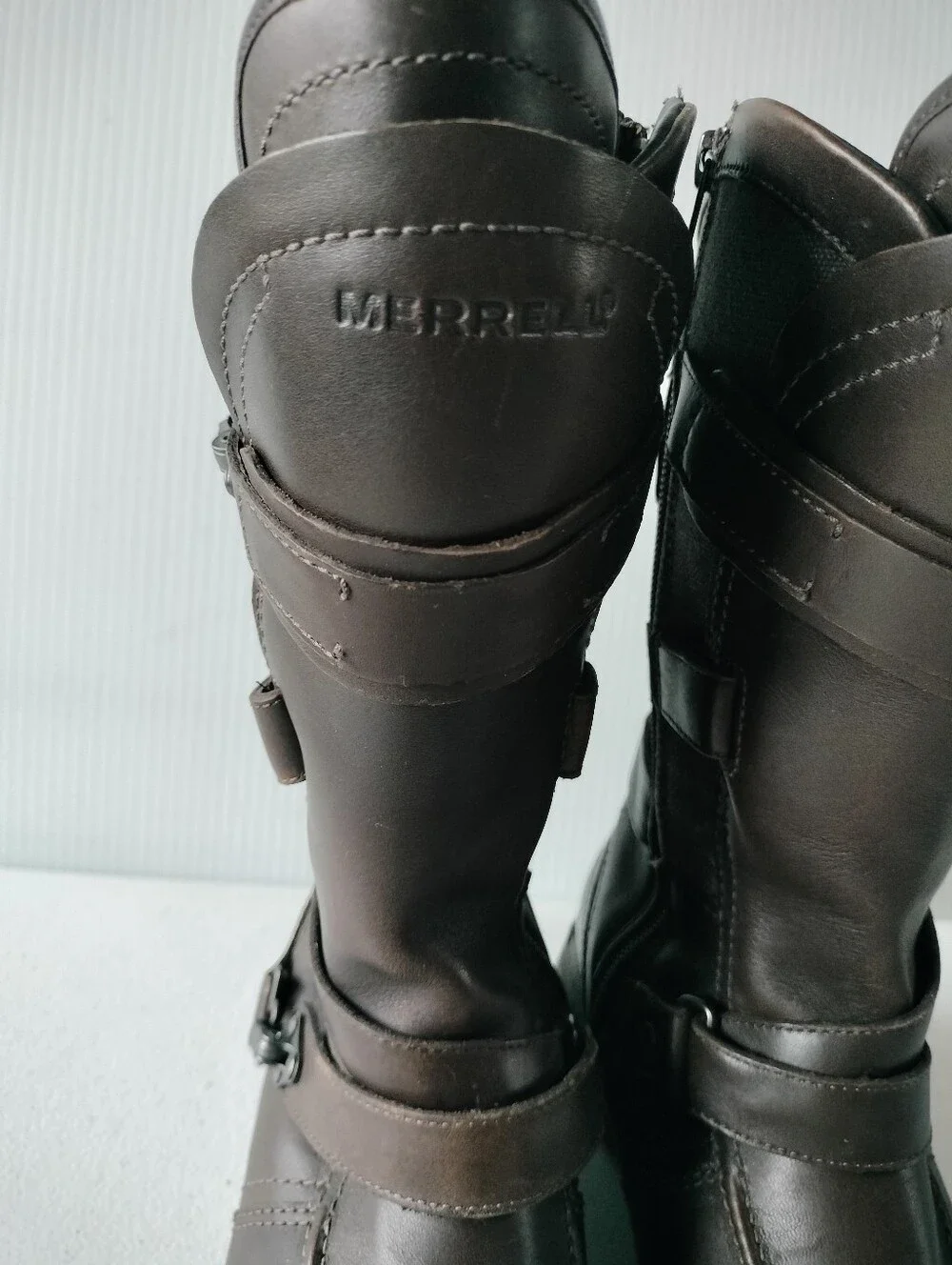 Merrell Womens Strappy Brown Leather Waterproof Mid-Calf Boots 7 Rain Winter